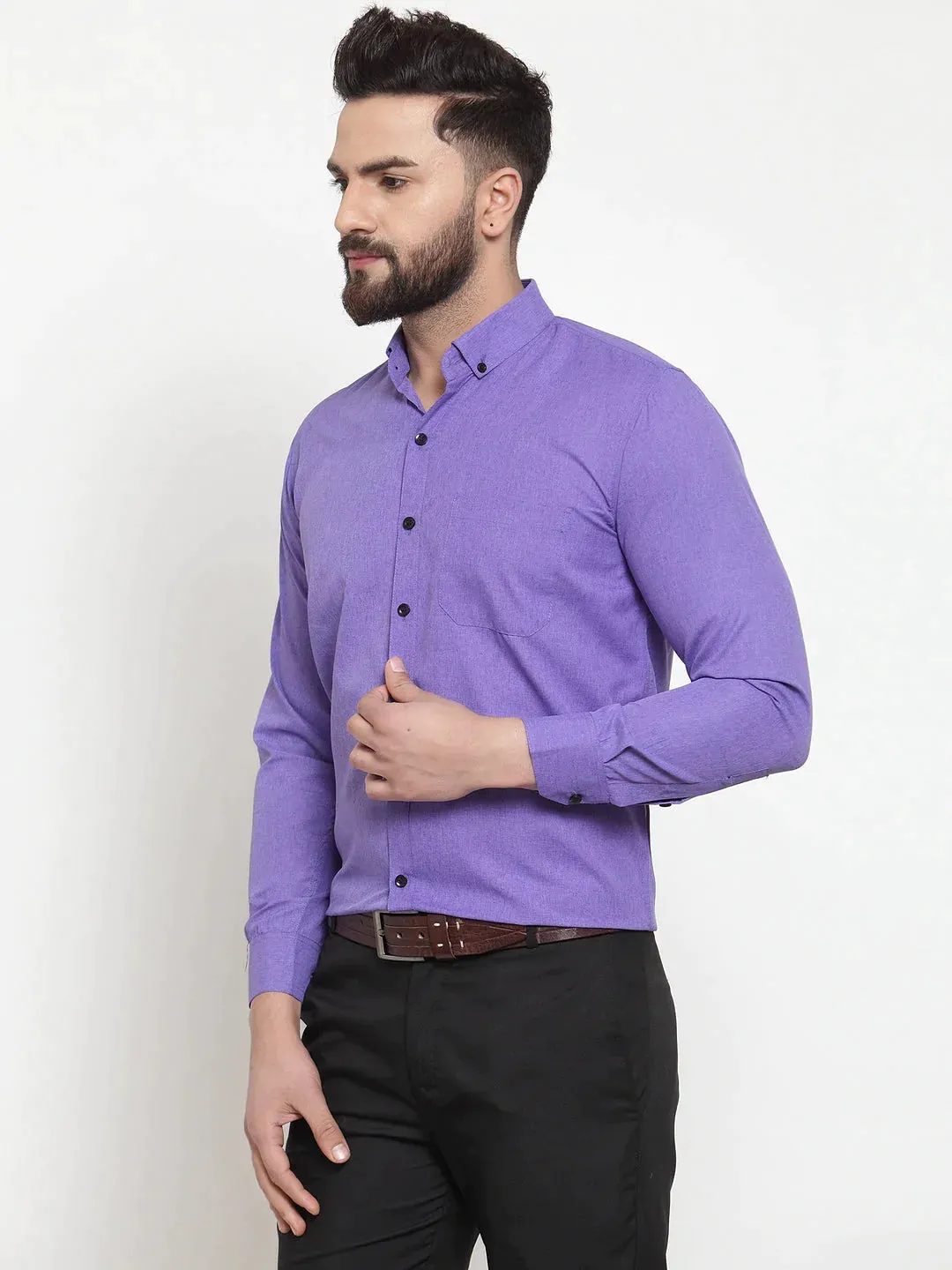 Purple Men'S Cotton Solid Button Down Formal Shirts