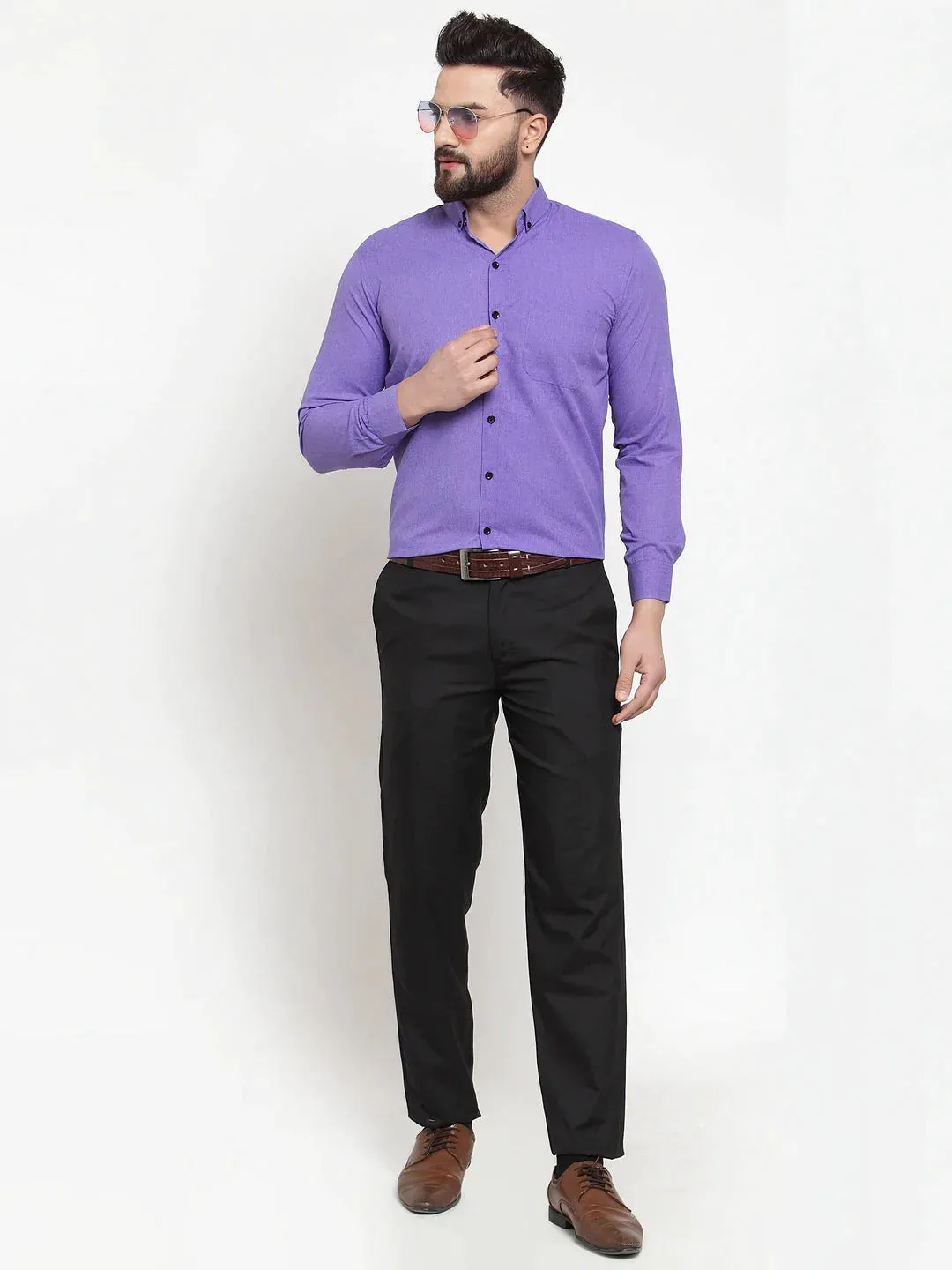 Purple Men'S Cotton Solid Button Down Formal Shirts