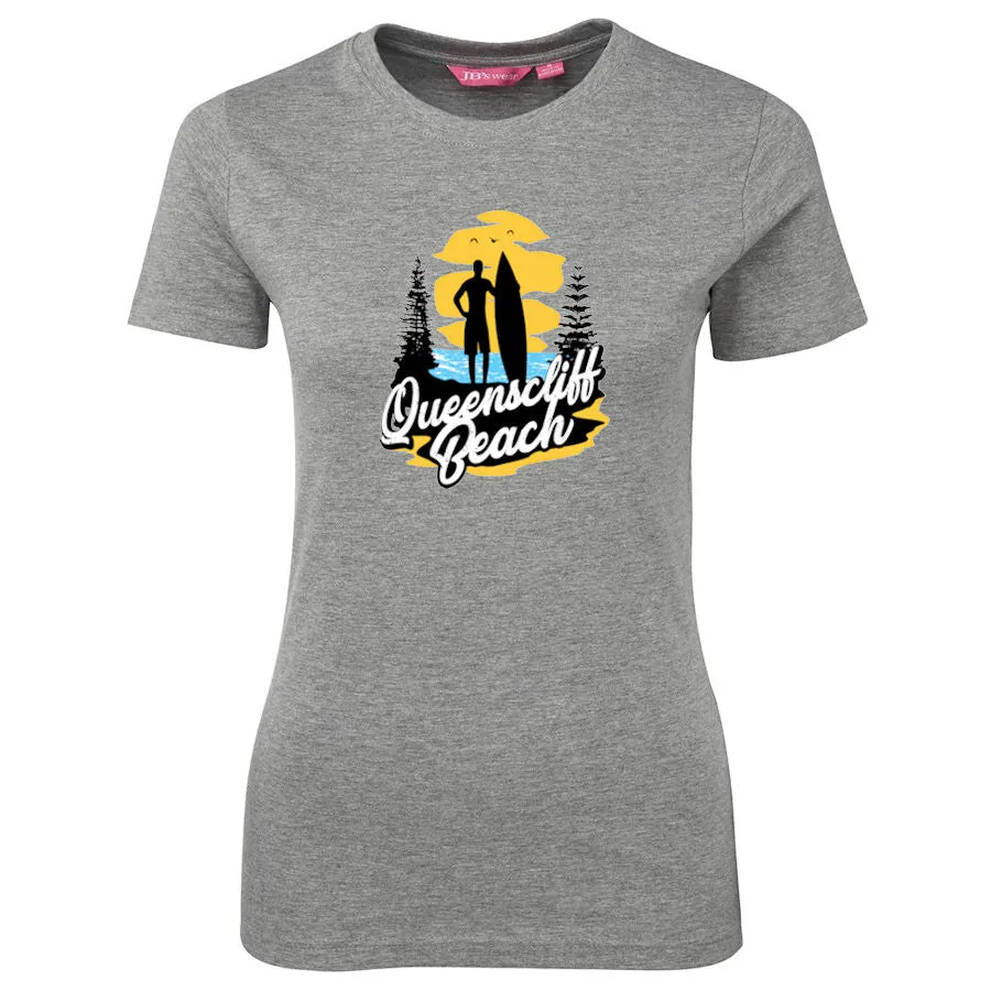 Queenscliff Beach Surf Logo Ladies T-Shirt (Marle Grey)