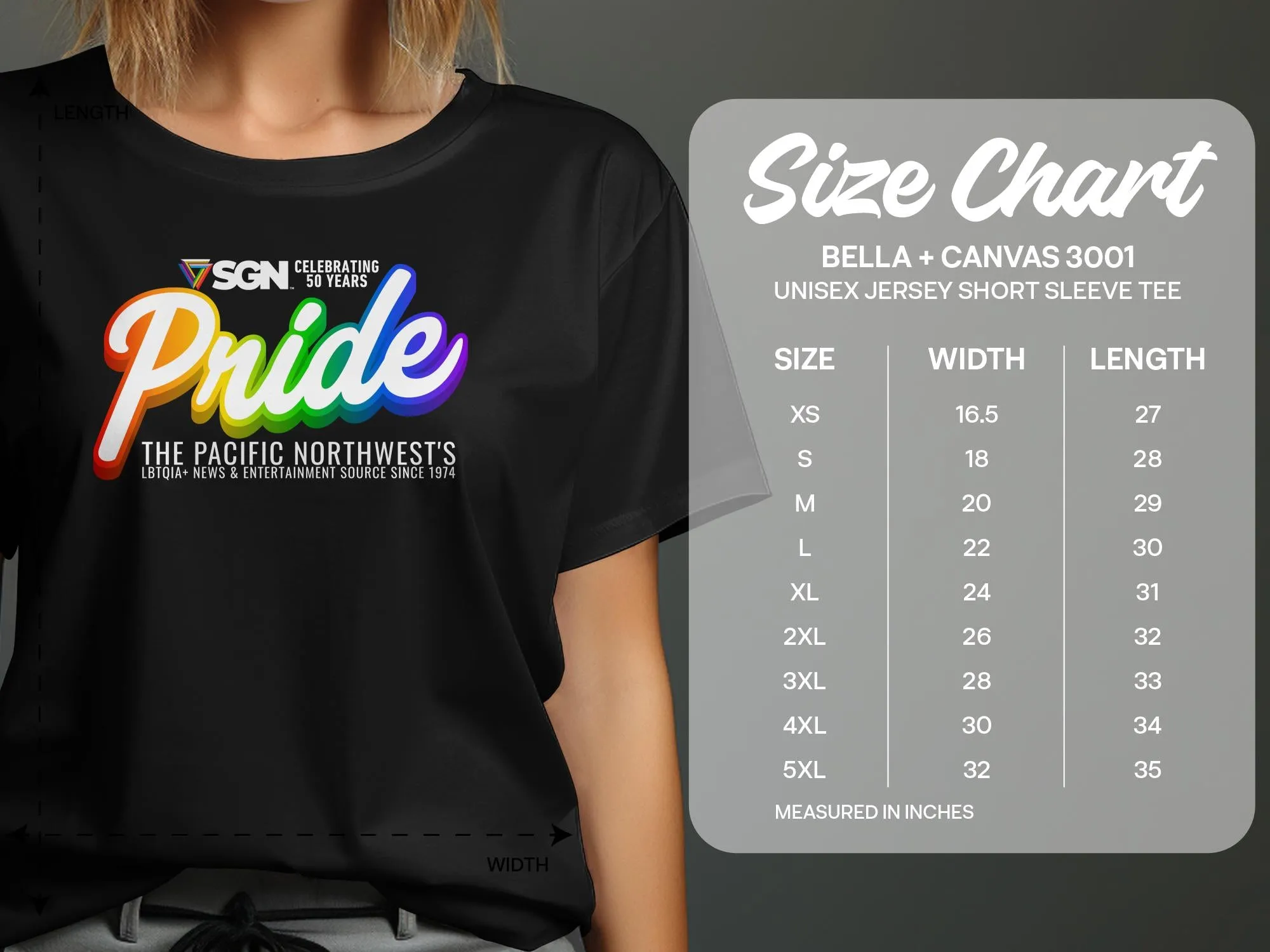 Rainbow SGN Seattle's PRIDE 2024 -Limited Edition - Seattle Gay News Celebrate 50 Years - Tee, Tank or Sweatshirt