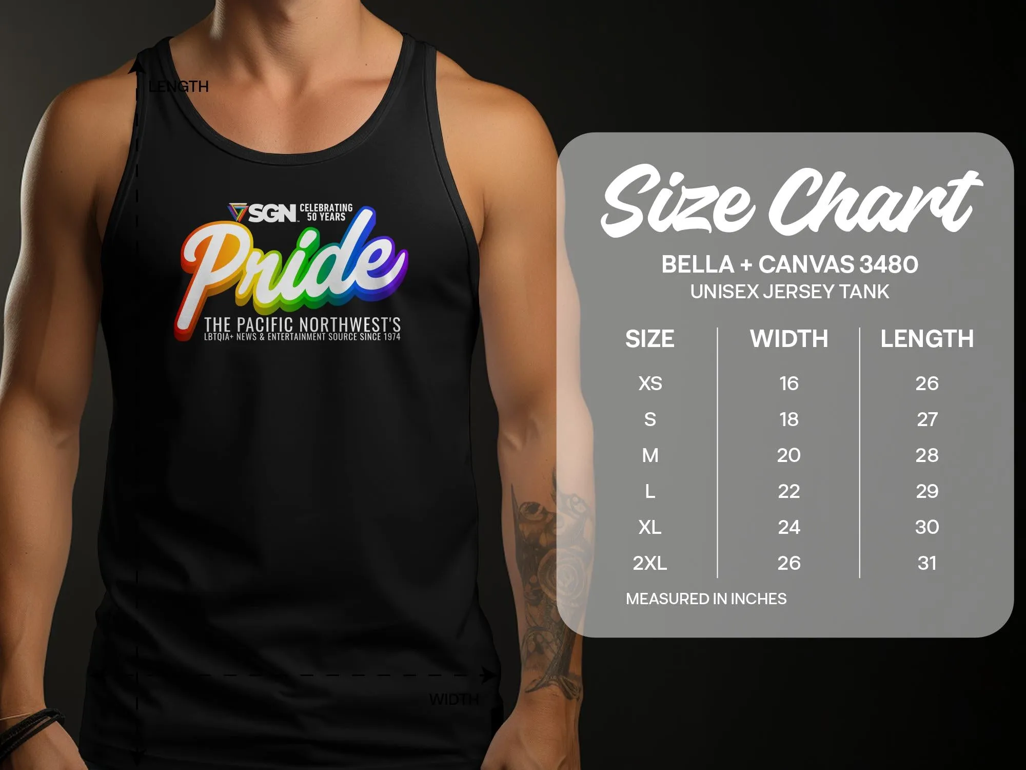 Rainbow SGN Seattle's PRIDE 2024 -Limited Edition - Seattle Gay News Celebrate 50 Years - Tee, Tank or Sweatshirt