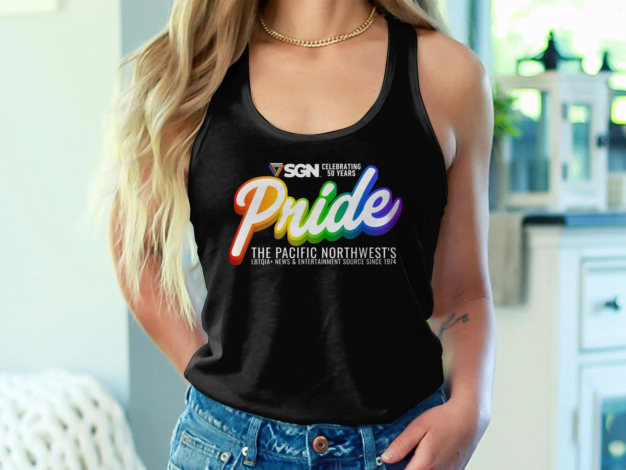 Rainbow SGN Seattle's PRIDE 2024 -Limited Edition - Seattle Gay News Celebrate 50 Years - Tee, Tank or Sweatshirt