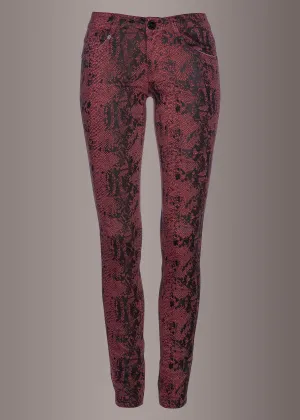 Red Skinny Fit Snakeskin Pants