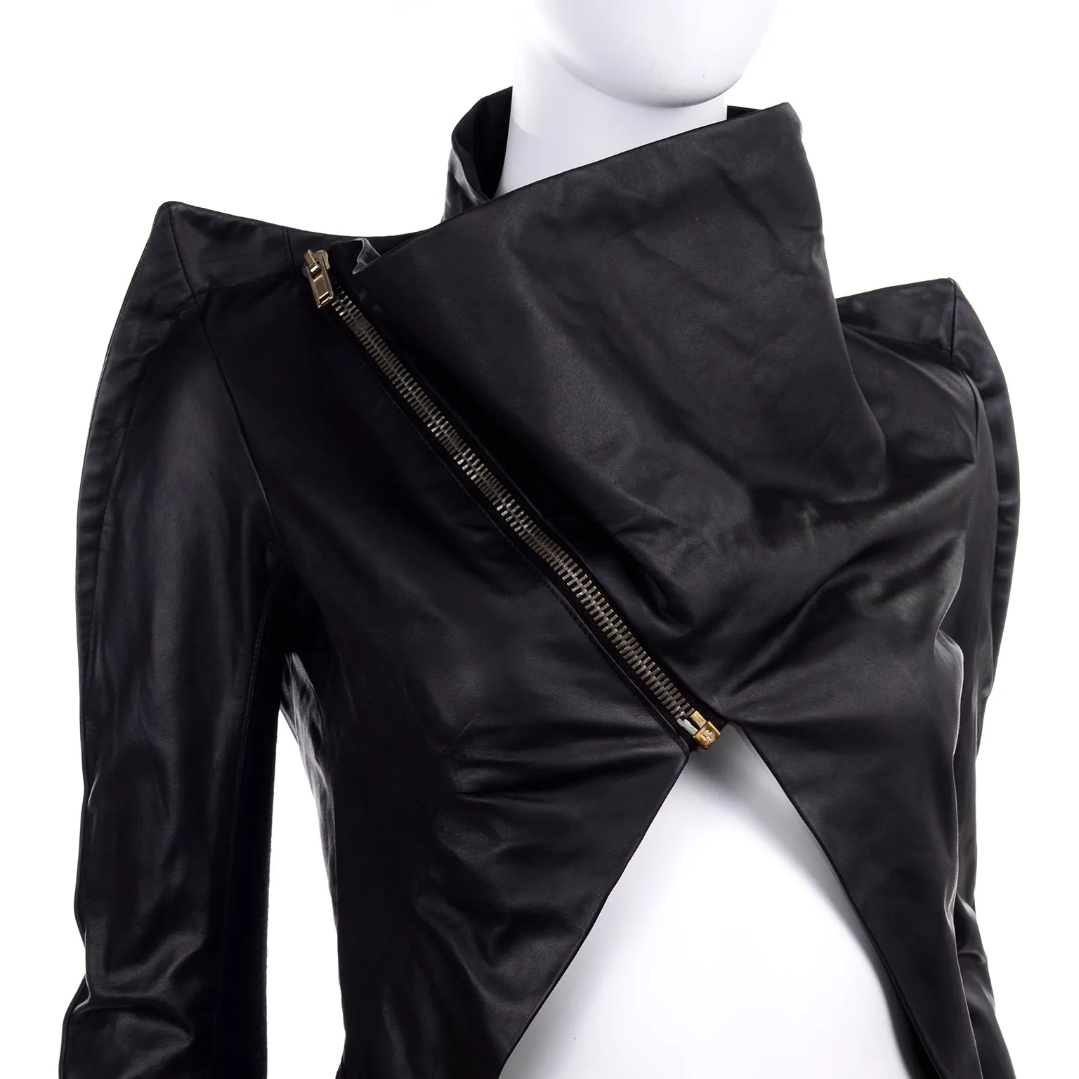 Rick Owens Asymmetrical Avant Garde Black Leather Jacket W Zipper