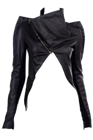 Rick Owens Asymmetrical Avant Garde Black Leather Jacket W Zipper