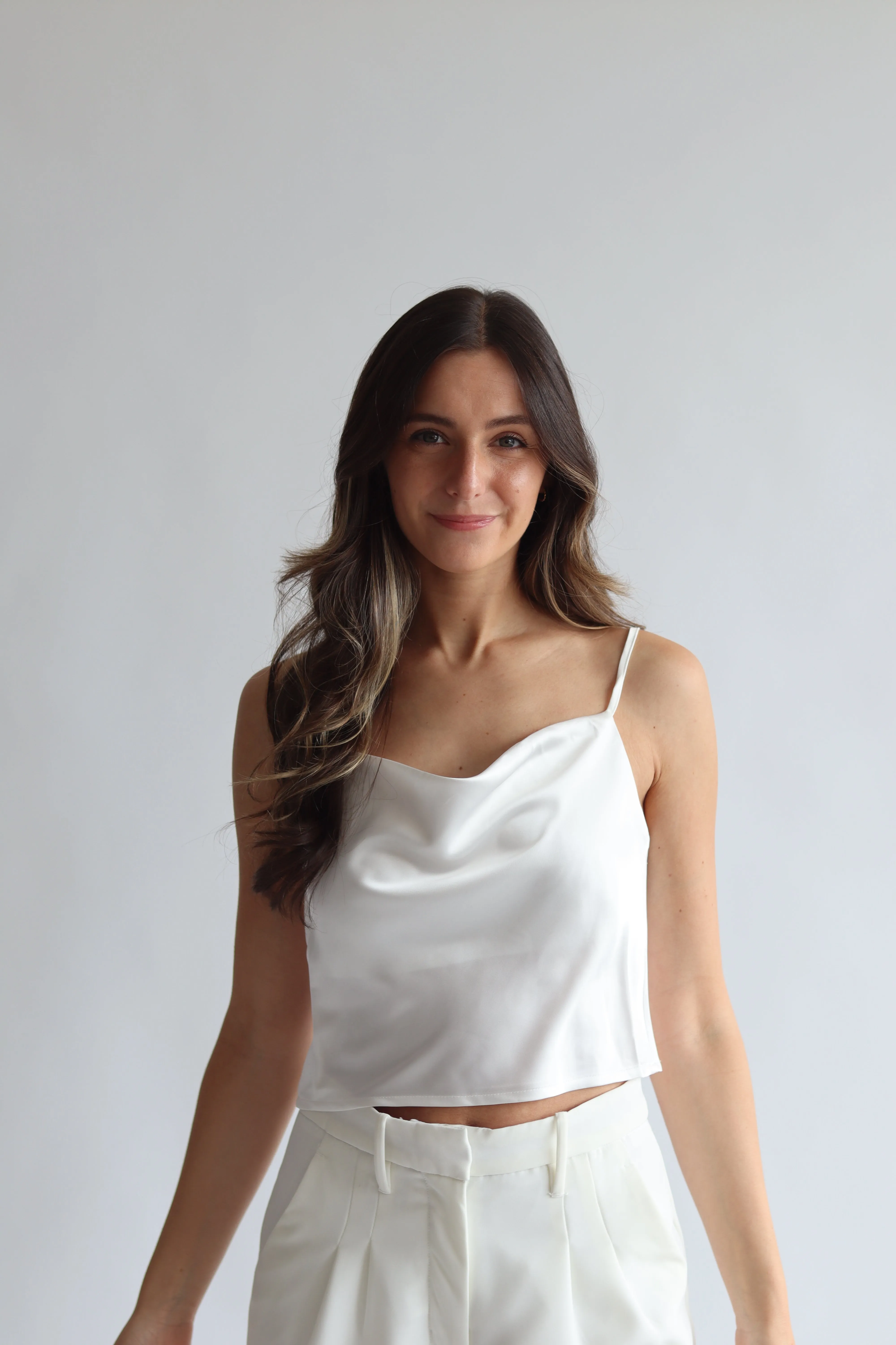 Satin Cowl Crop Cami