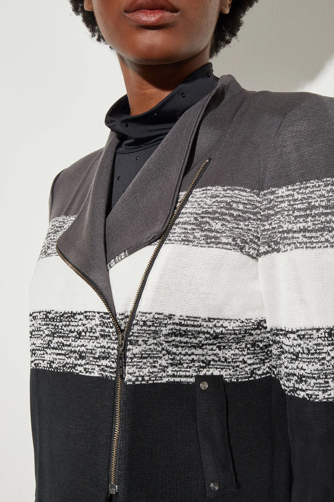 Tailored Moto Jacket - Zip-Front Stripe Knit