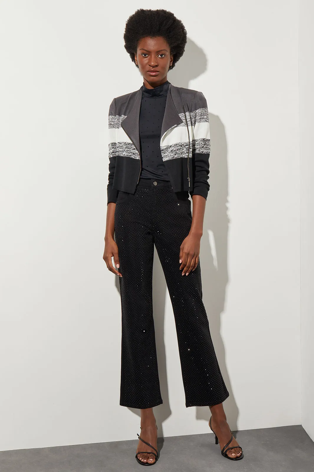 Tailored Moto Jacket - Zip-Front Stripe Knit