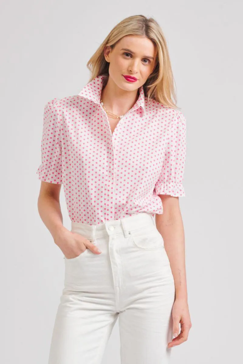 The Serena Short Sleeve Shirt | White/Pink Spot