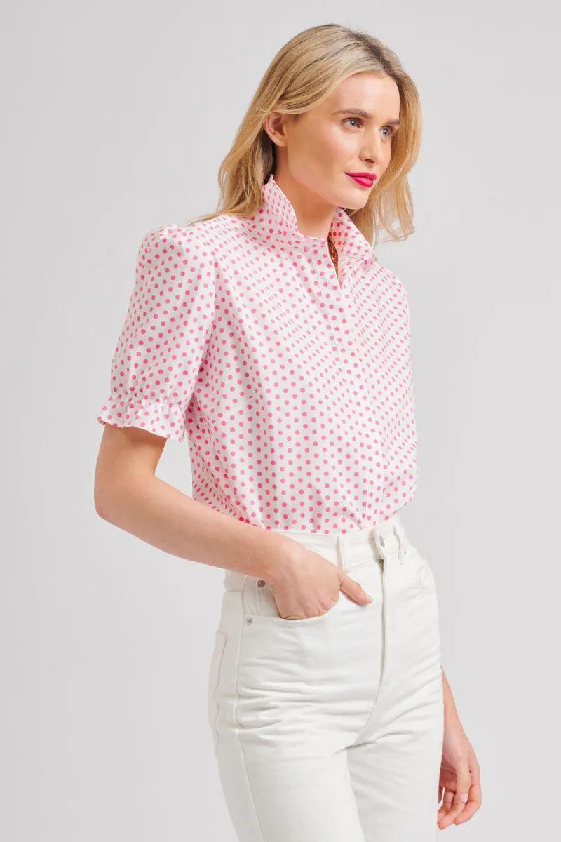 The Serena Short Sleeve Shirt | White/Pink Spot