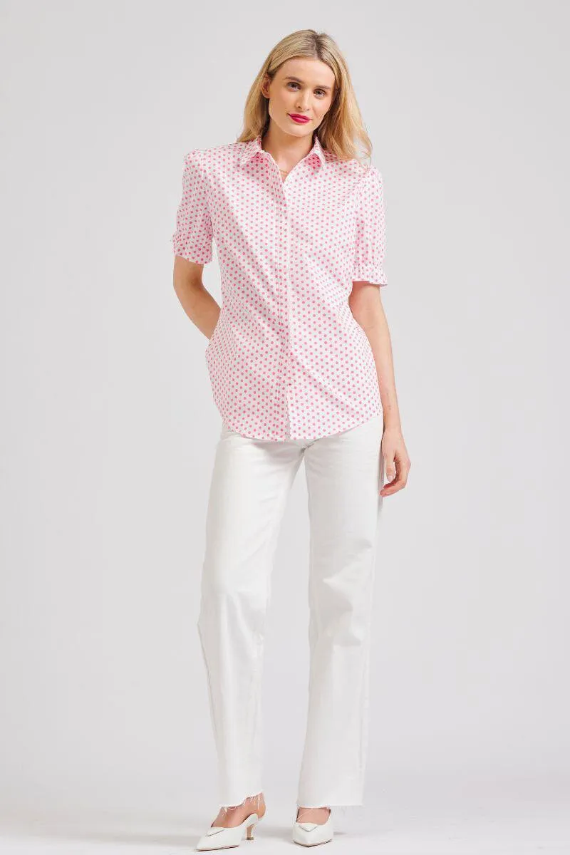 The Serena Short Sleeve Shirt | White/Pink Spot