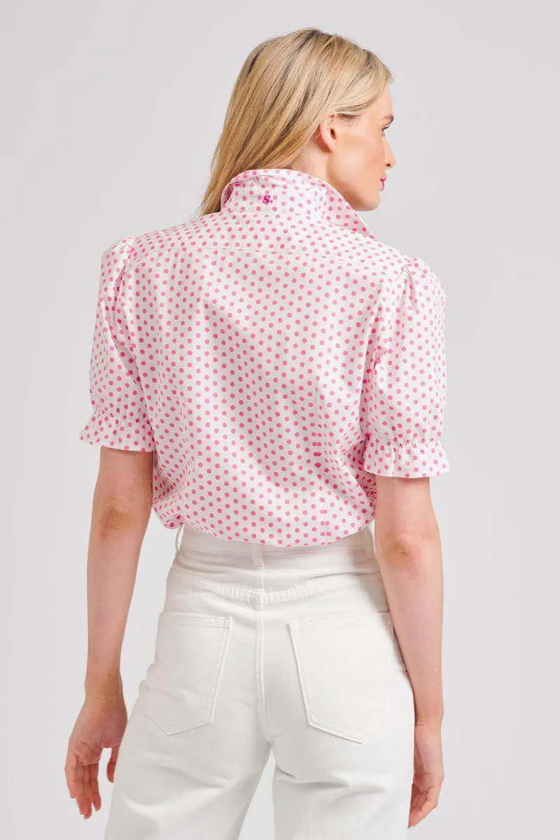 The Serena Short Sleeve Shirt | White/Pink Spot