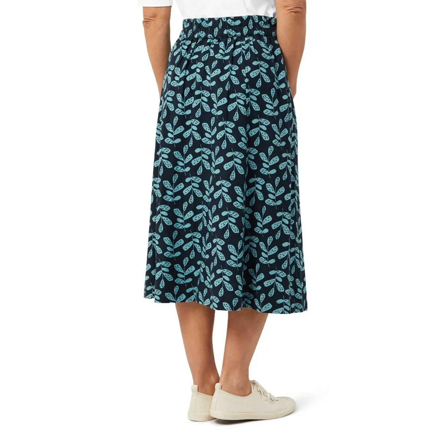 TIGI 10/12 Indigo Eco Leaf Print Button Skirt