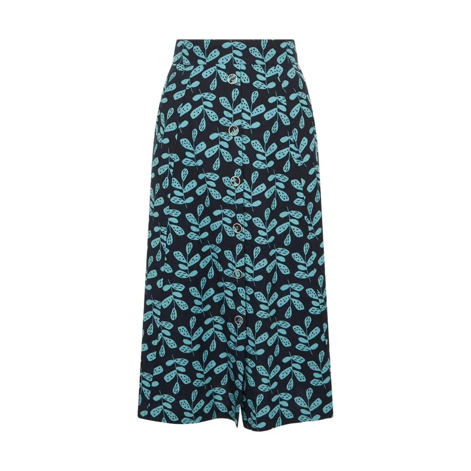 TIGI 22/24 Indigo Eco Leaf Print Button Skirt