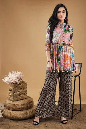 Tropical Twilight Printed  Embroidered Kurta Set