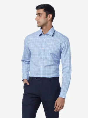 WES Formals Blue Relaxed-Fit Checkered Shirt