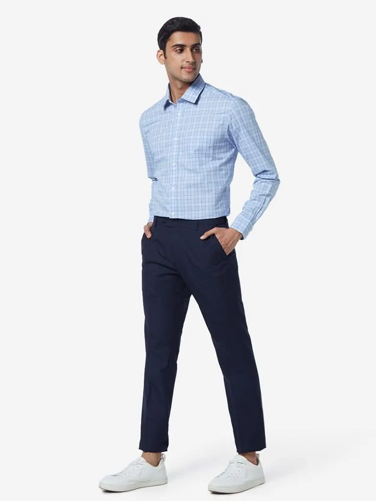 WES Formals Blue Relaxed-Fit Checkered Shirt