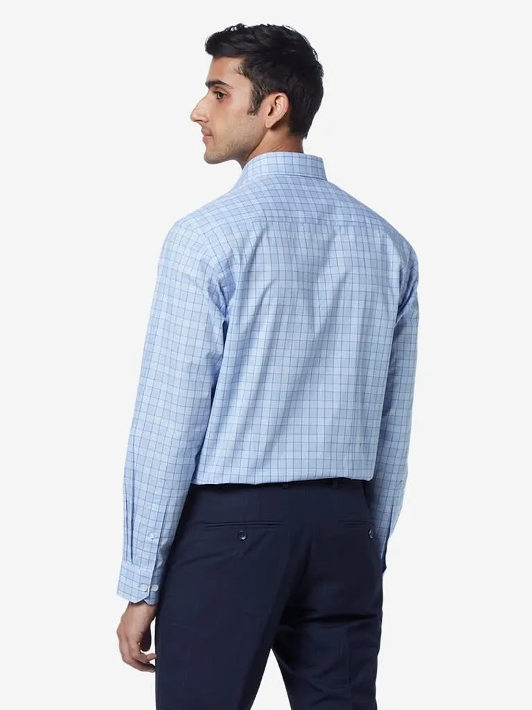 WES Formals Blue Relaxed-Fit Checkered Shirt