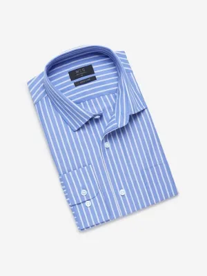 WES Formals Blue Relaxed-Fit Striped Pattern Shirt