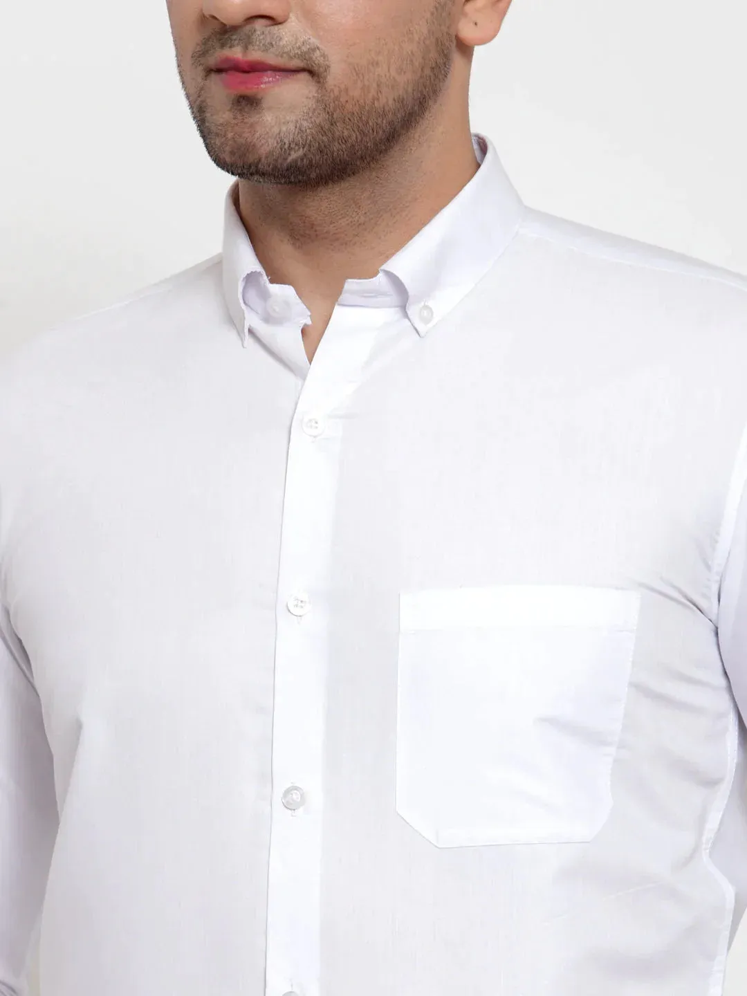 White Men'S Cotton Solid Button Down Formal Shirts