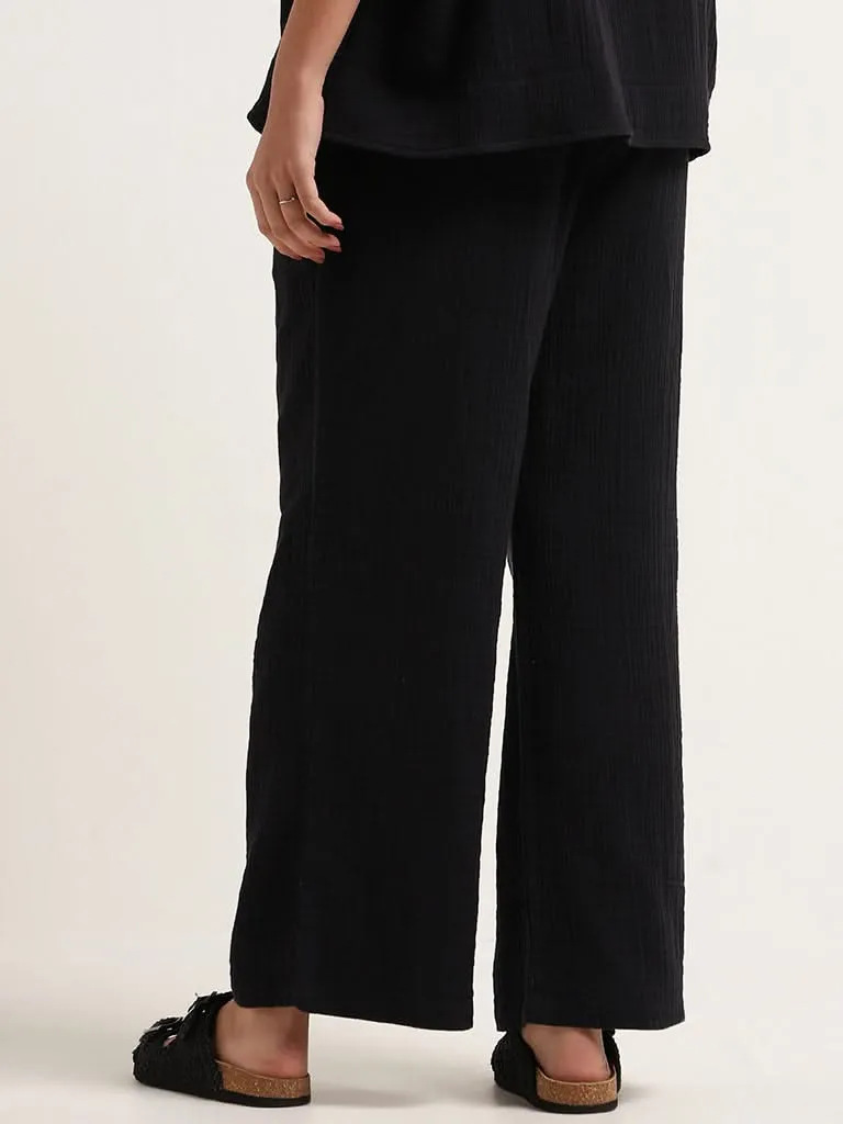 Wunderlove Black Cotton Crinkled Relaxed Beach Pants